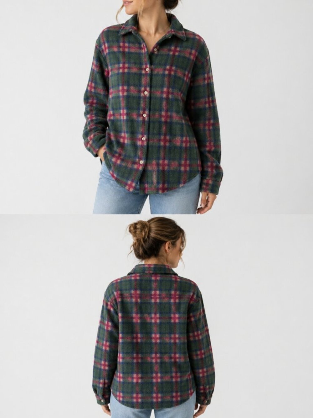 Kathy Ireland Plaid Fleece Button Up Shirt Jacket Shacket L